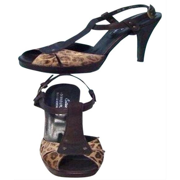 Donald Pliner Brown Gator Hair Calf Leather Shoe New T Strap Platform $325 NIB - Picture 3 of 3